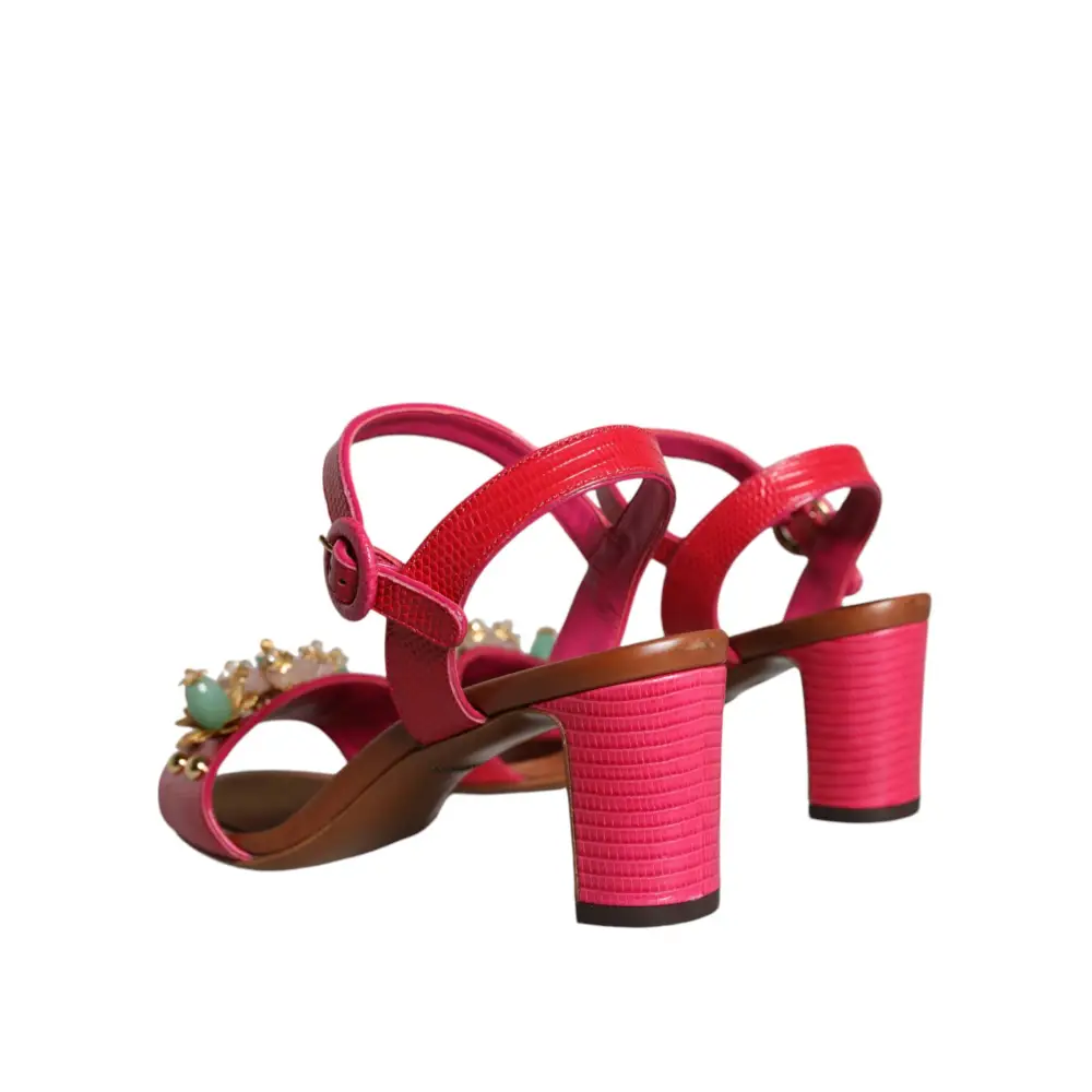 Dolce & Gabbana Fuchsia Leder verschönert Keira Sandalen Schuhe - EU36/US6