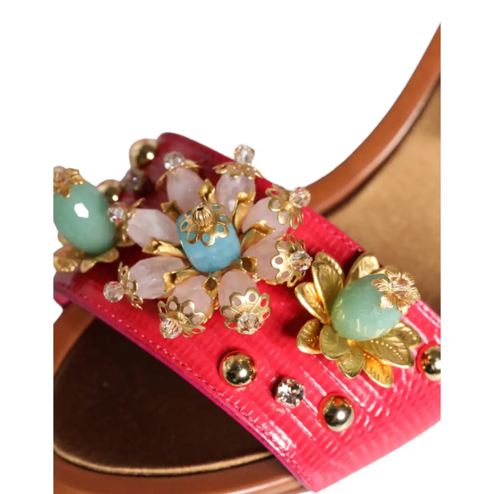 Dolce & Gabbana Fuchsia Leder verschönert Keira Sandalen Schuhe - EU36/US6