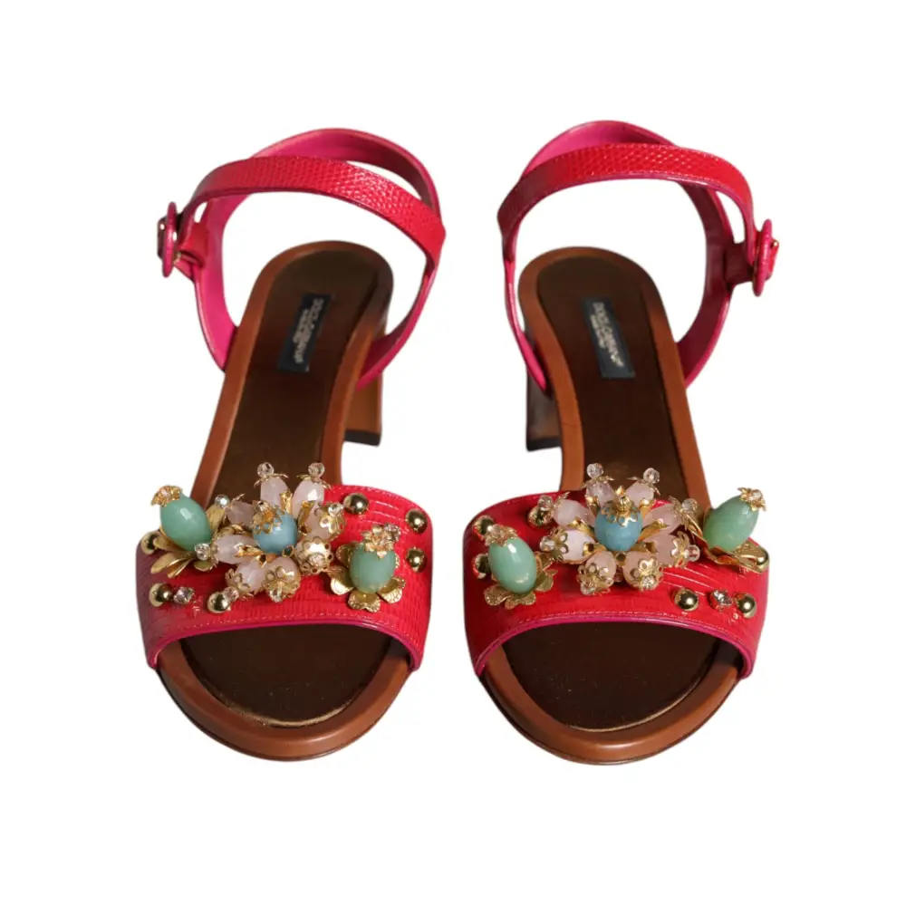 Dolce & Gabbana Fuchsia Leder verschönert Keira Sandalen Schuhe - EU36/US6