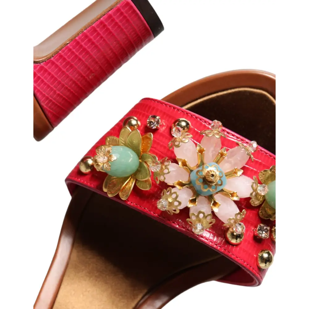 Dolce & Gabbana Fuchsia Leder verschönert Keira Sandalen Schuhe - EU36/US6
