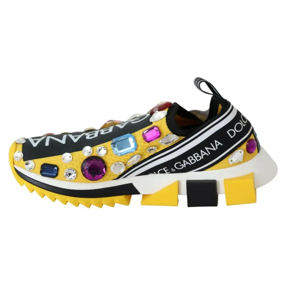 Dolce & Gabbana Gelb Multicolor Kristalle Turnschuhe Schuhe - EU36/US5.5