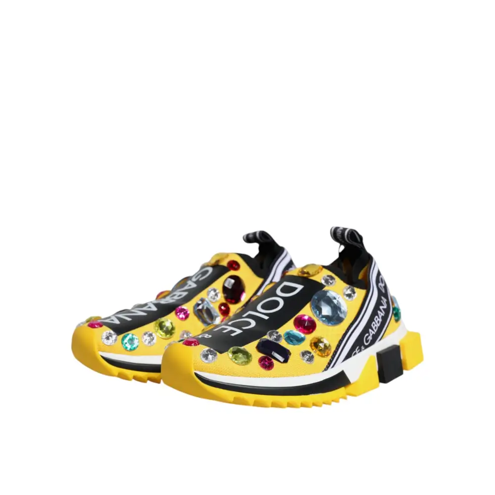 Dolce & Gabbana Gelb Sorrento Kristalle Low Top Turnschuhe Schuhe - EU36.5/US6