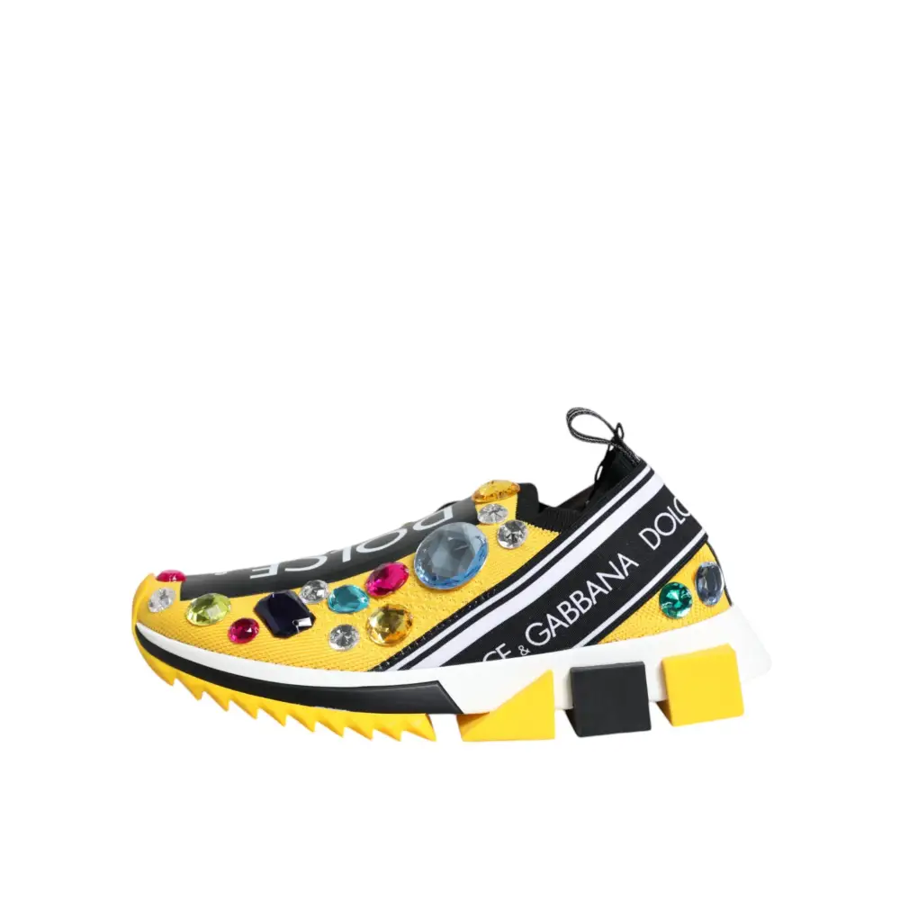 Dolce & Gabbana Gelb Sorrento Kristalle Low Top Turnschuhe Schuhe - EU36.5/US6