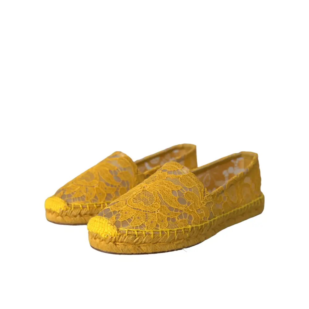 Dolce & Gabbana Gelb Taormina Lace Espadrille Loafers Flats Schuhe