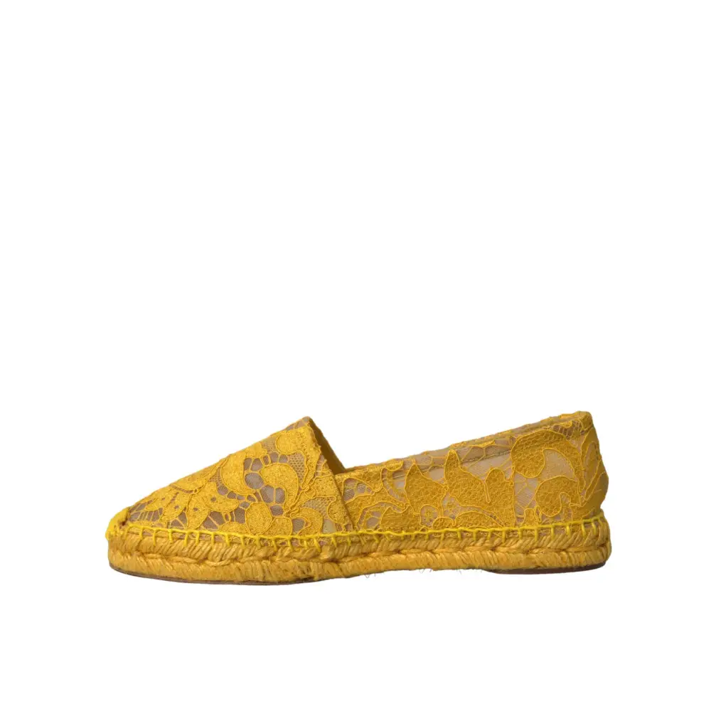 Dolce & Gabbana Gelb Taormina Lace Espadrille Loafers Flats Schuhe