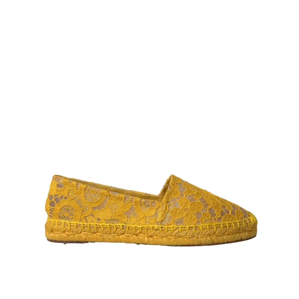 Dolce & Gabbana Gelb Taormina Lace Espadrille Loafers Flats Schuhe