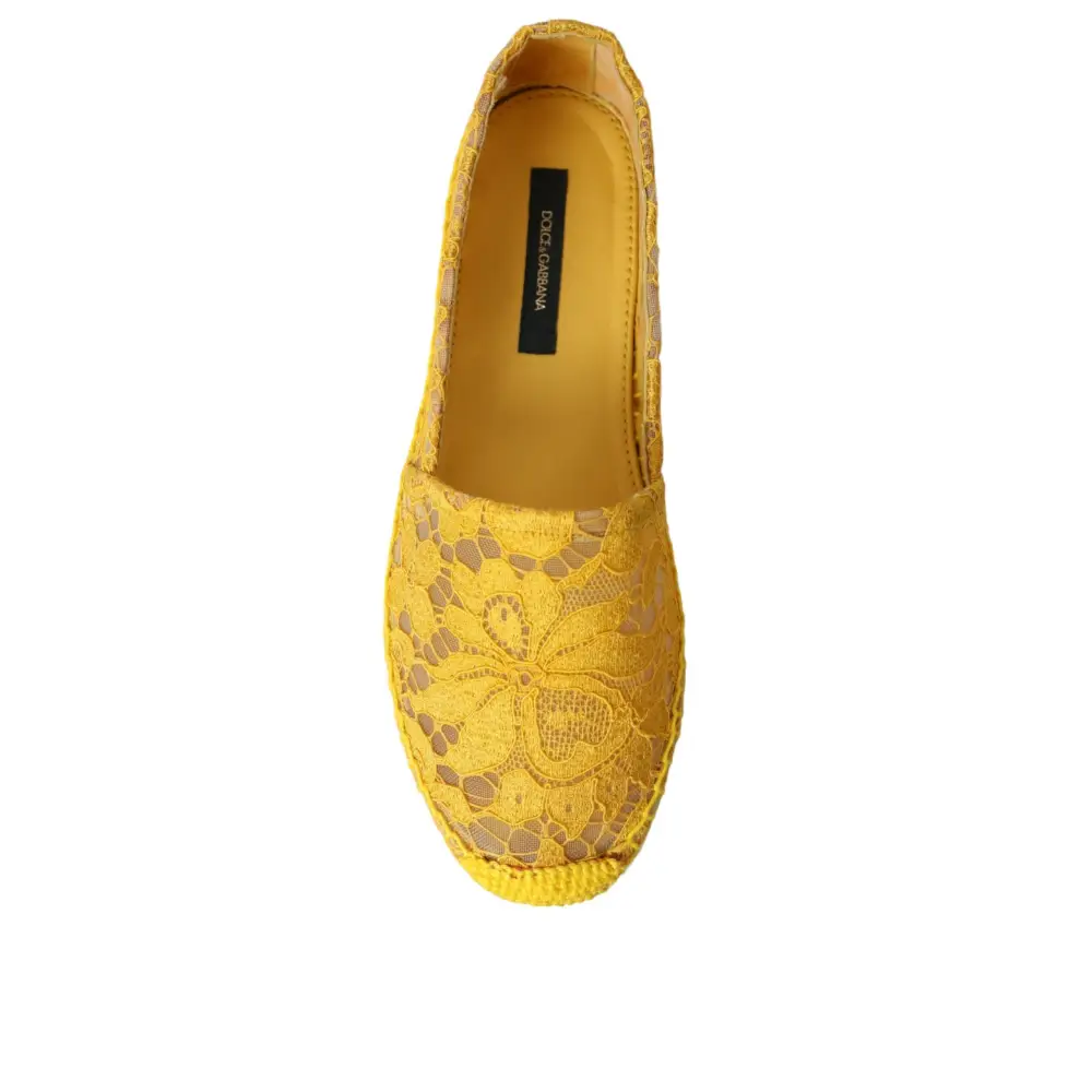 Dolce & Gabbana Gelb Taormina Lace Espadrille Loafers Flats Schuhe