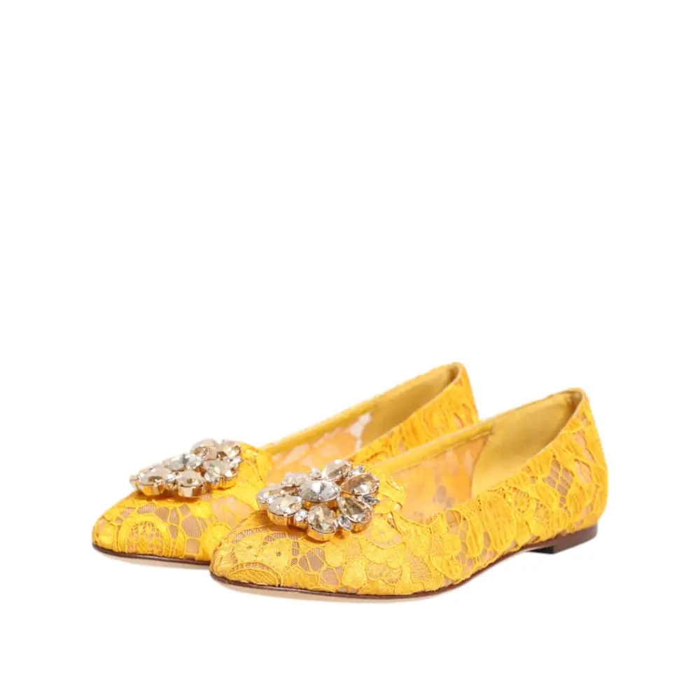 Dolce & Gabbana Gelb Taormina Spitze Kristalle Flats Schuhe - EU36/US5.5