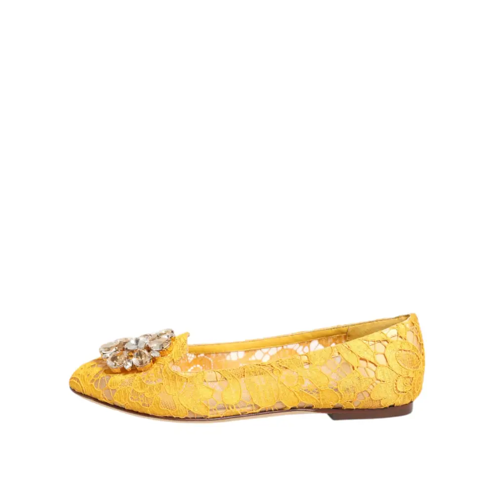 Dolce & Gabbana Gelb Taormina Spitze Kristalle Flats Schuhe - EU36/US5.5