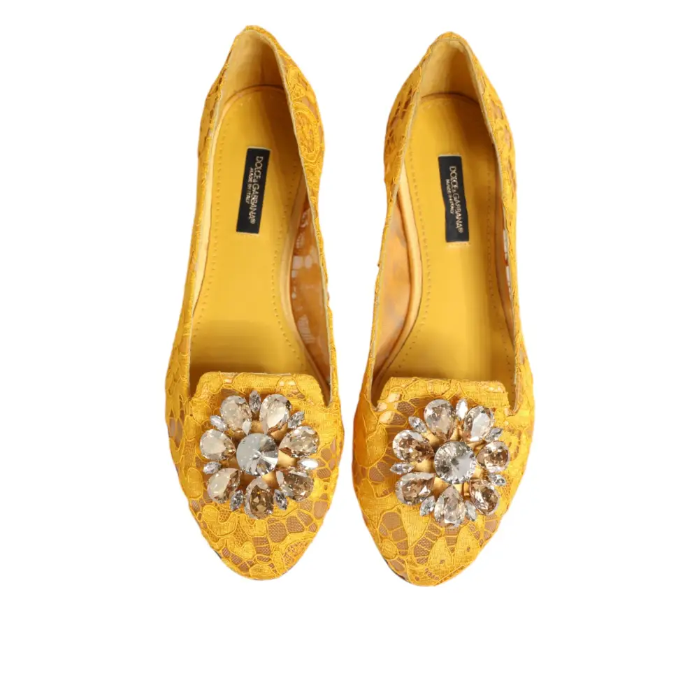 Dolce & Gabbana Gelb Taormina Spitze Kristalle Flats Schuhe - EU36/US5.5
