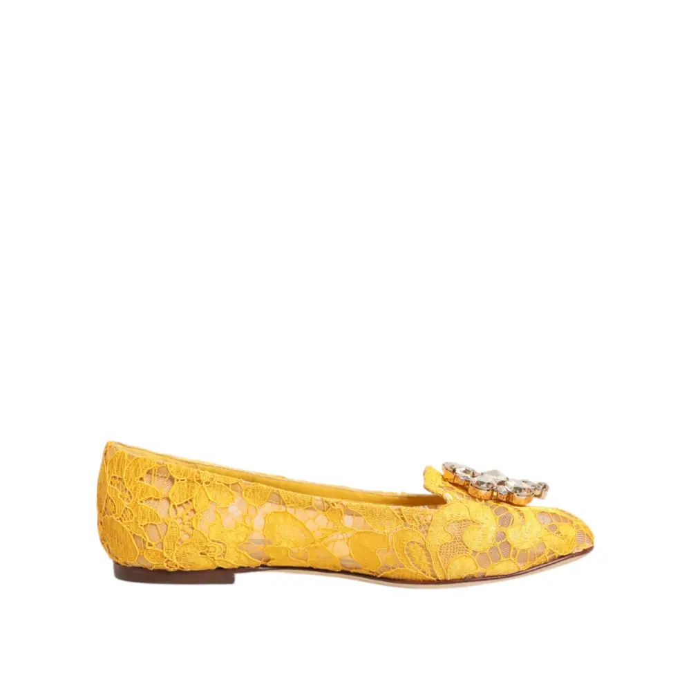 Dolce & Gabbana Gelb Taormina Spitze Kristalle Flats Schuhe - EU36/US5.5