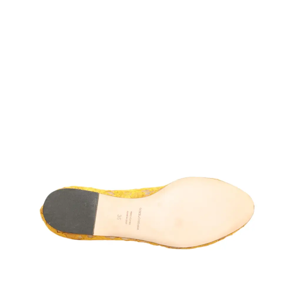Dolce & Gabbana Gelb Taormina Spitze Kristalle Flats Schuhe - EU36/US5.5