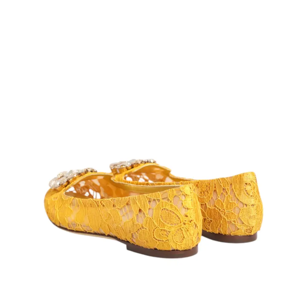 Dolce & Gabbana Gelb Taormina Spitze Kristalle Flats Schuhe - EU36/US5.5