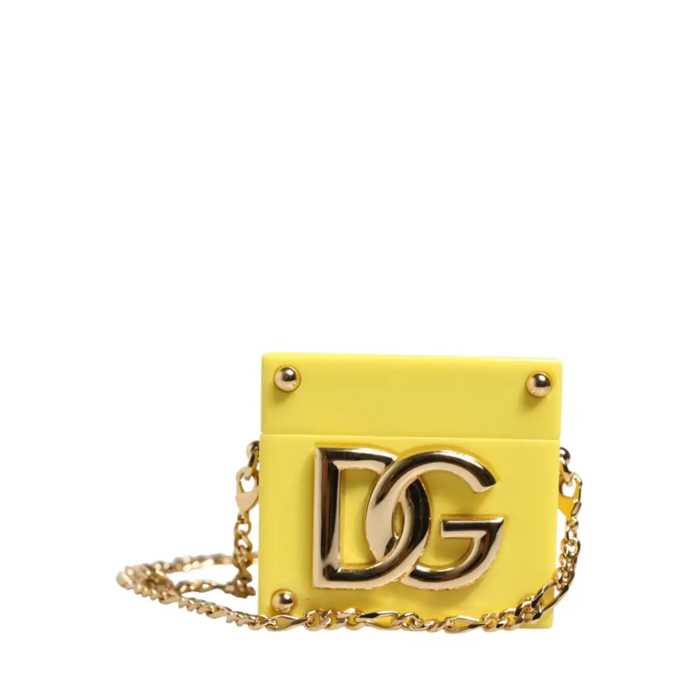 Dolce & Gabbana Gelbe AirPods-Hülle mit DG-Logo-Plakette und Goldkette