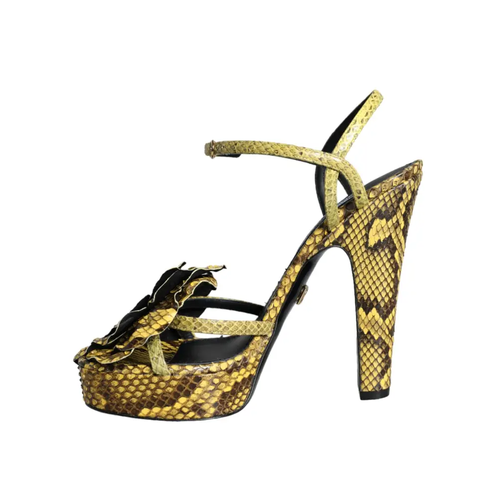 Dolce & Gabbana Gelbe Exotische Leder Knöchelriemen Heels Sandalen Schuhe - EU39/US8.5