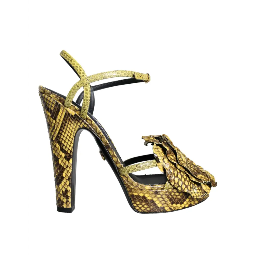Dolce & Gabbana Gelbe Exotische Leder Knöchelriemen Heels Sandalen Schuhe - EU39/US8.5