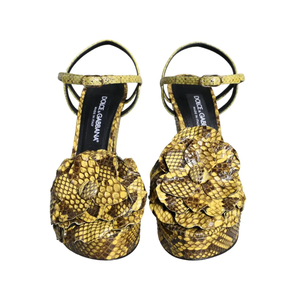 Dolce & Gabbana Gelbe Exotische Leder Knöchelriemen Heels Sandalen Schuhe - EU39/US8.5