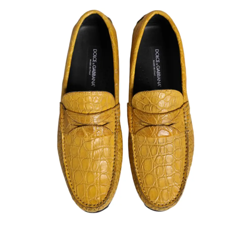 Dolce & Gabbana Gelbe Exotische Leder Loafers Slip On Schuhe - EU41/US8