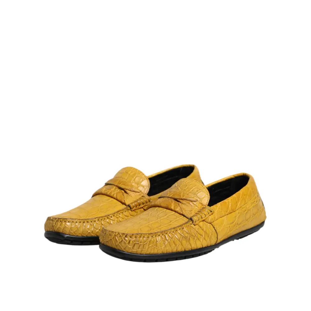 Dolce & Gabbana Gelbe Exotische Leder Loafers Slip On Schuhe - EU41/US8