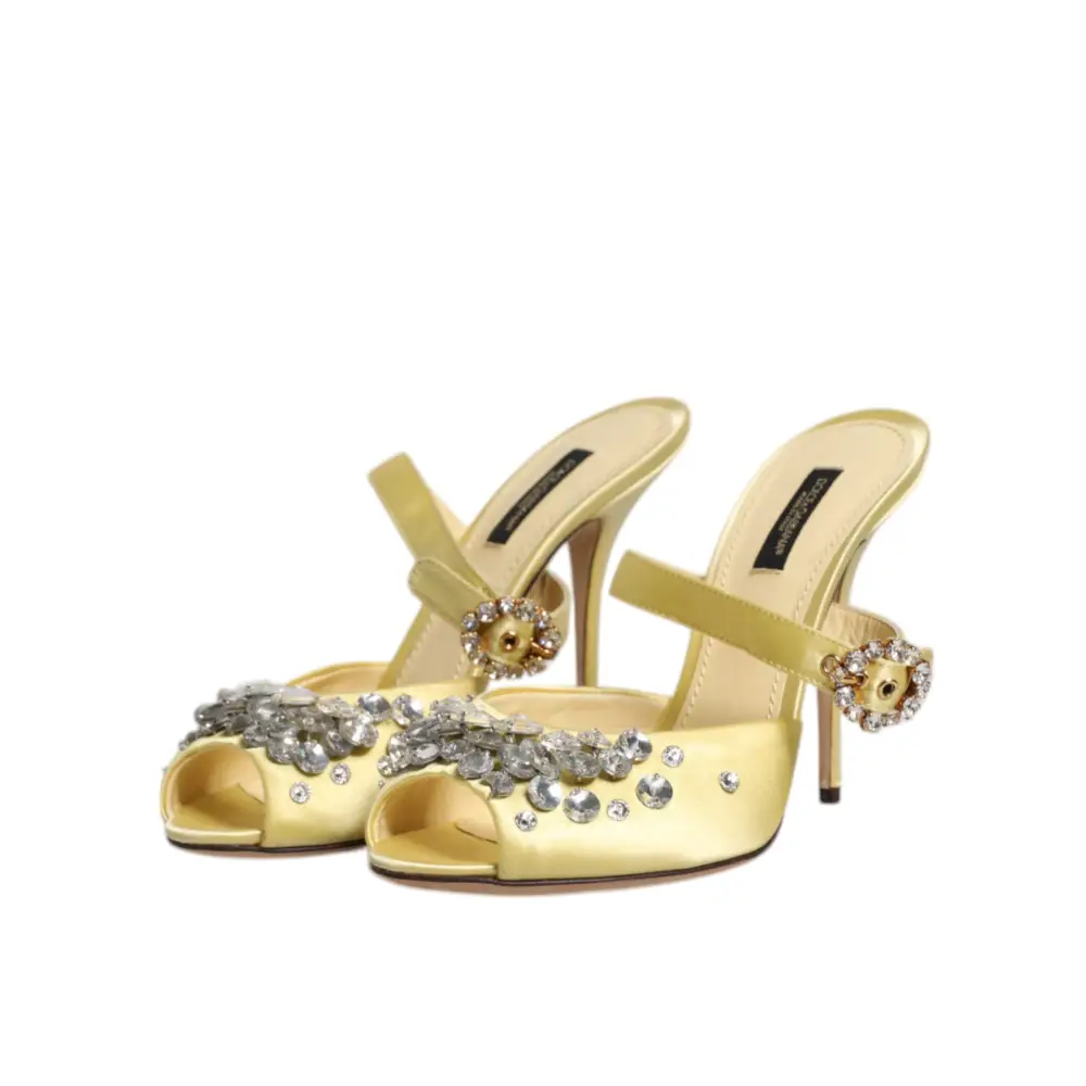 Dolce & Gabbana Gelbe Kristall Pantoletten KEIRA Sandalen Schuhe - EU39/US8.5