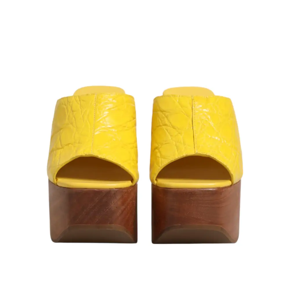 Dolce & Gabbana Gelbe Leder-Holz-Mule-Keil-Slides