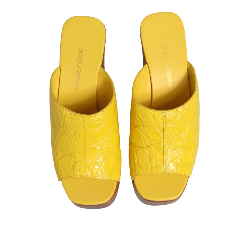 Dolce & Gabbana Gelbe Leder-Holz-Mule-Keil-Slides