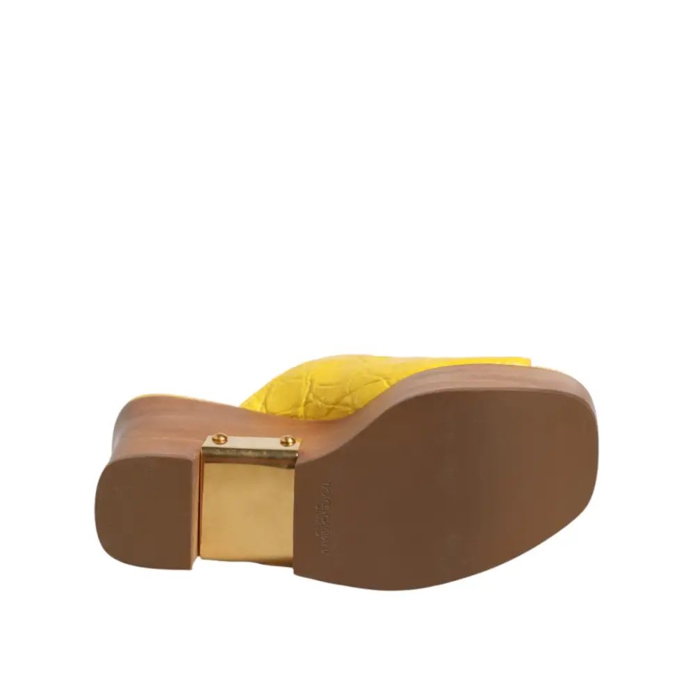 Dolce & Gabbana Gelbe Leder-Holz-Mule-Keil-Slides