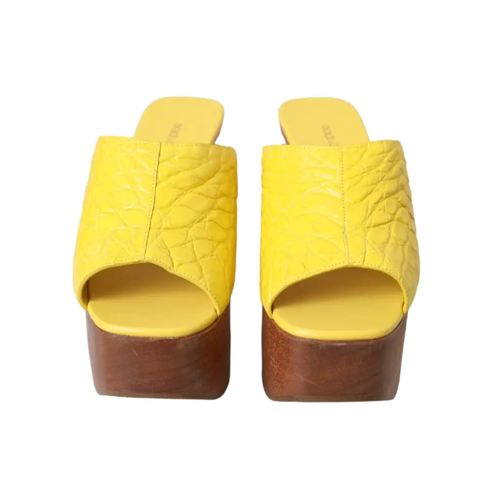 Dolce & Gabbana Gelbe Leder Holz Pantoffel Keil Rutschen Schuhe