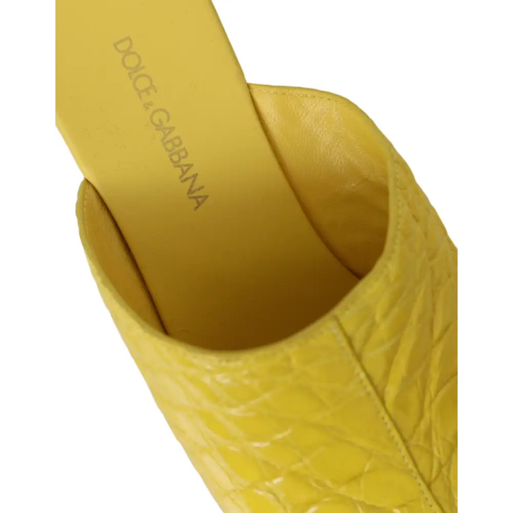 Dolce & Gabbana Gelbe Leder Holz Pantoffel Keil Rutschen Schuhe