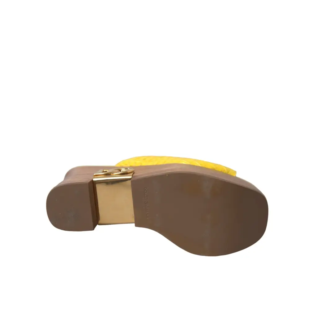 Dolce & Gabbana Gelbe Leder Holz Pantoffel Keil Rutschen Schuhe