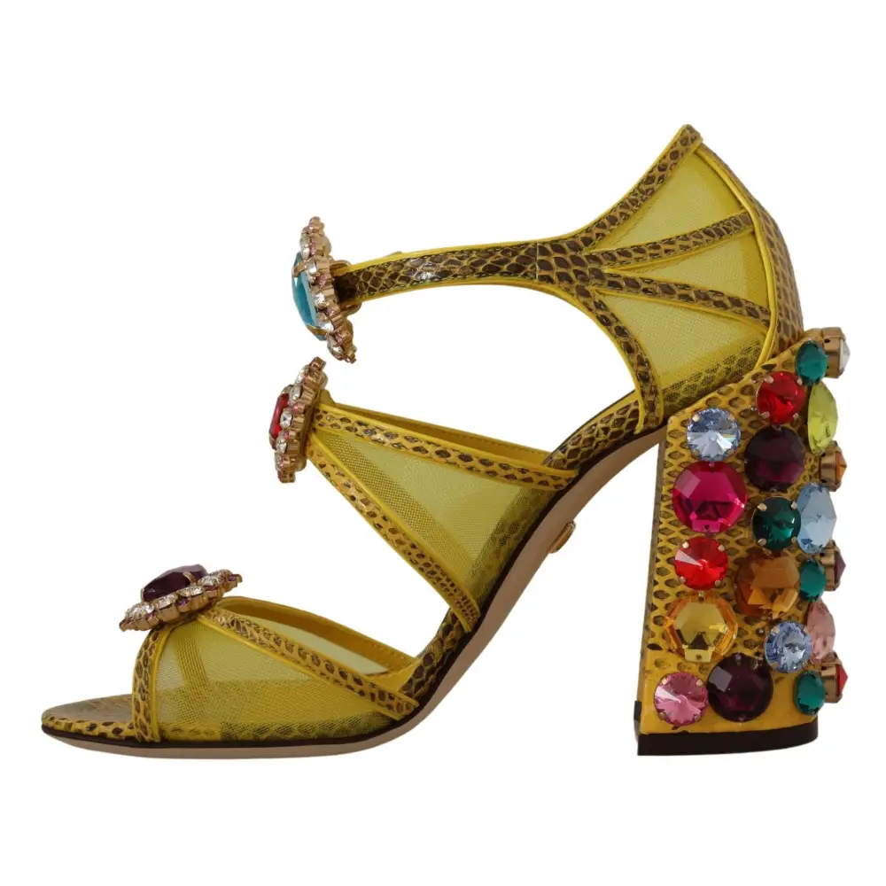 Dolce & Gabbana Gelbe Leder Kristall Ayers Sandalen Schuhe