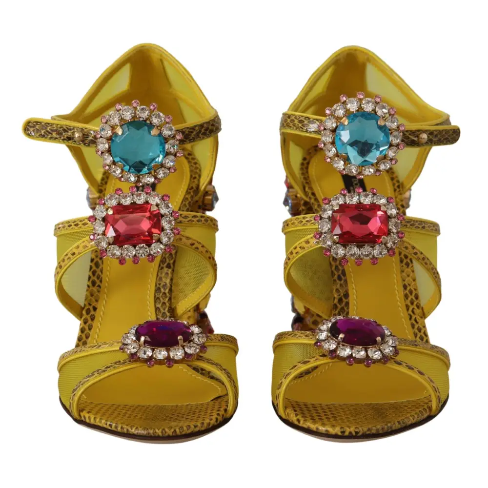 Dolce & Gabbana Gelbe Leder Kristall Ayers Sandalen Schuhe