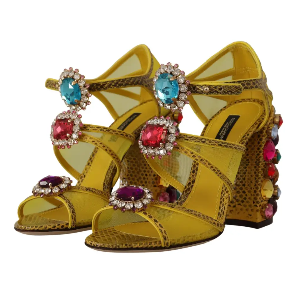 Dolce & Gabbana Gelbe Leder Kristall Ayers Sandalen Schuhe