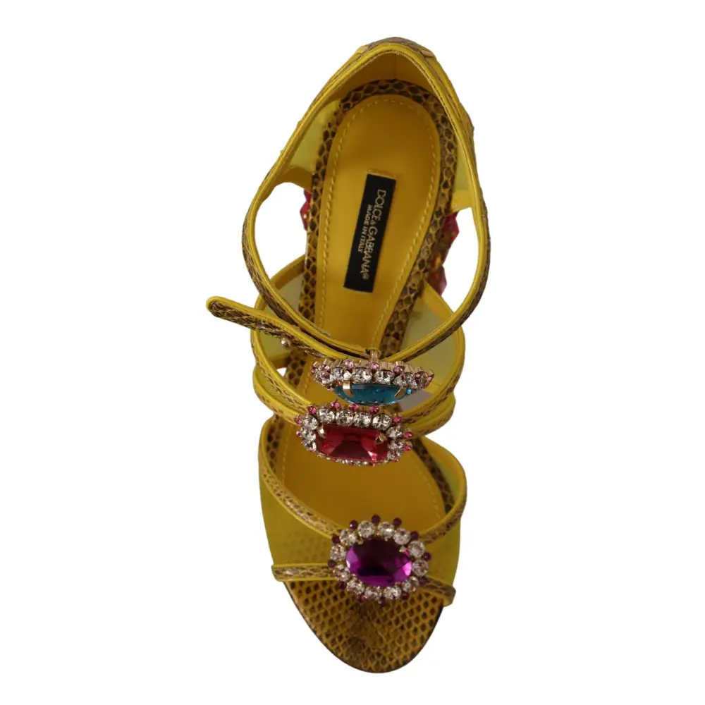 Dolce & Gabbana Gelbe Leder Kristall Ayers Sandalen Schuhe