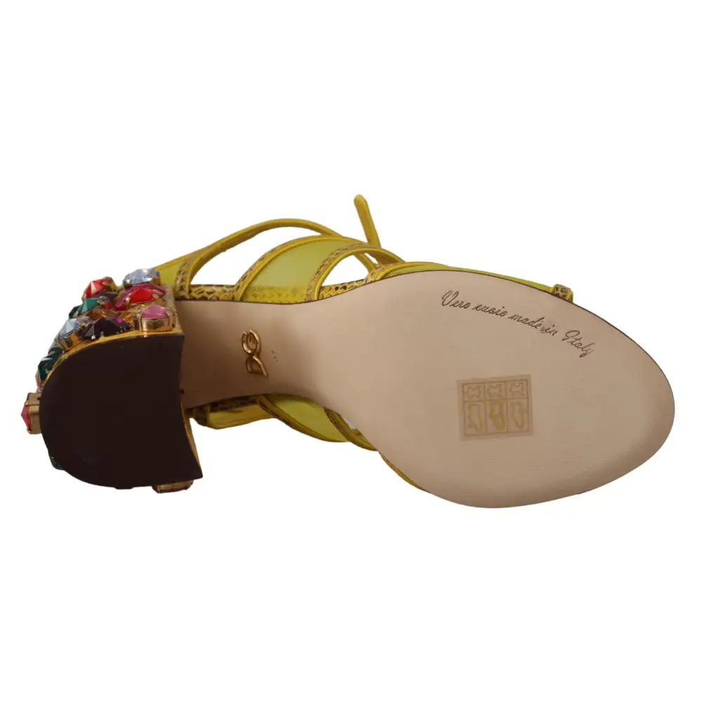 Dolce & Gabbana Gelbe Leder Kristall Ayers Sandalen Schuhe