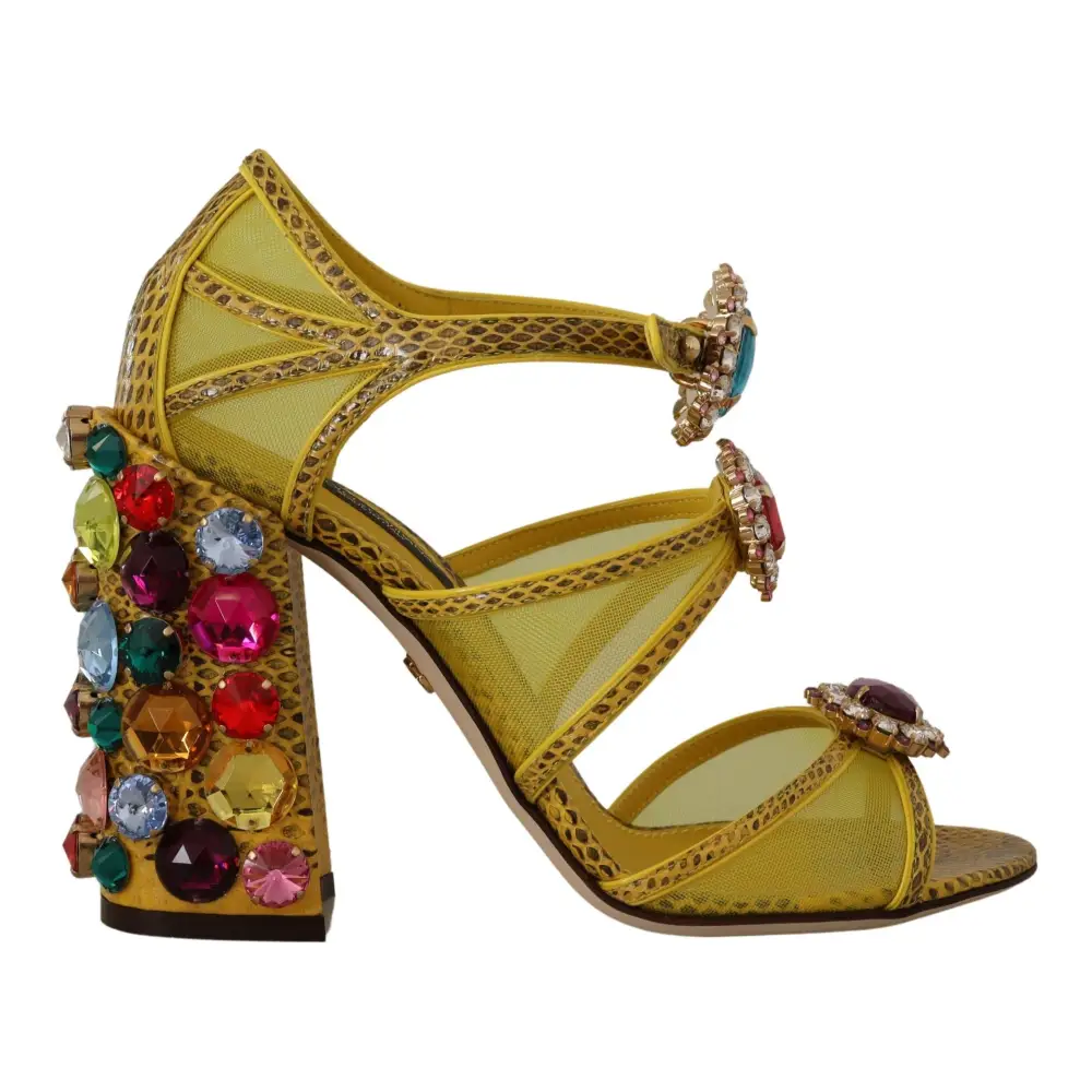 Dolce & Gabbana Gelbe Leder Kristall Ayers Sandalen Schuhe - EU36/US5.5