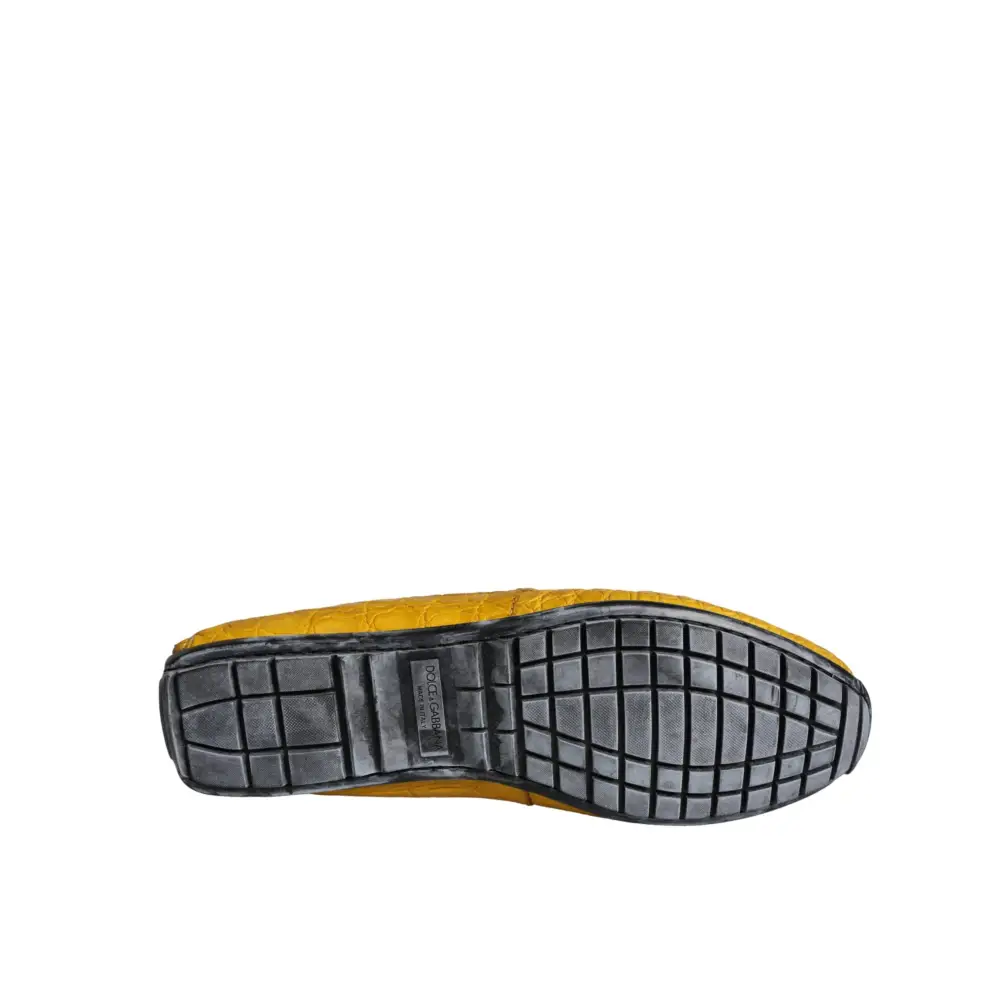 Dolce & Gabbana Gelbe Leder Slip Mocassin Loafers Schuhe