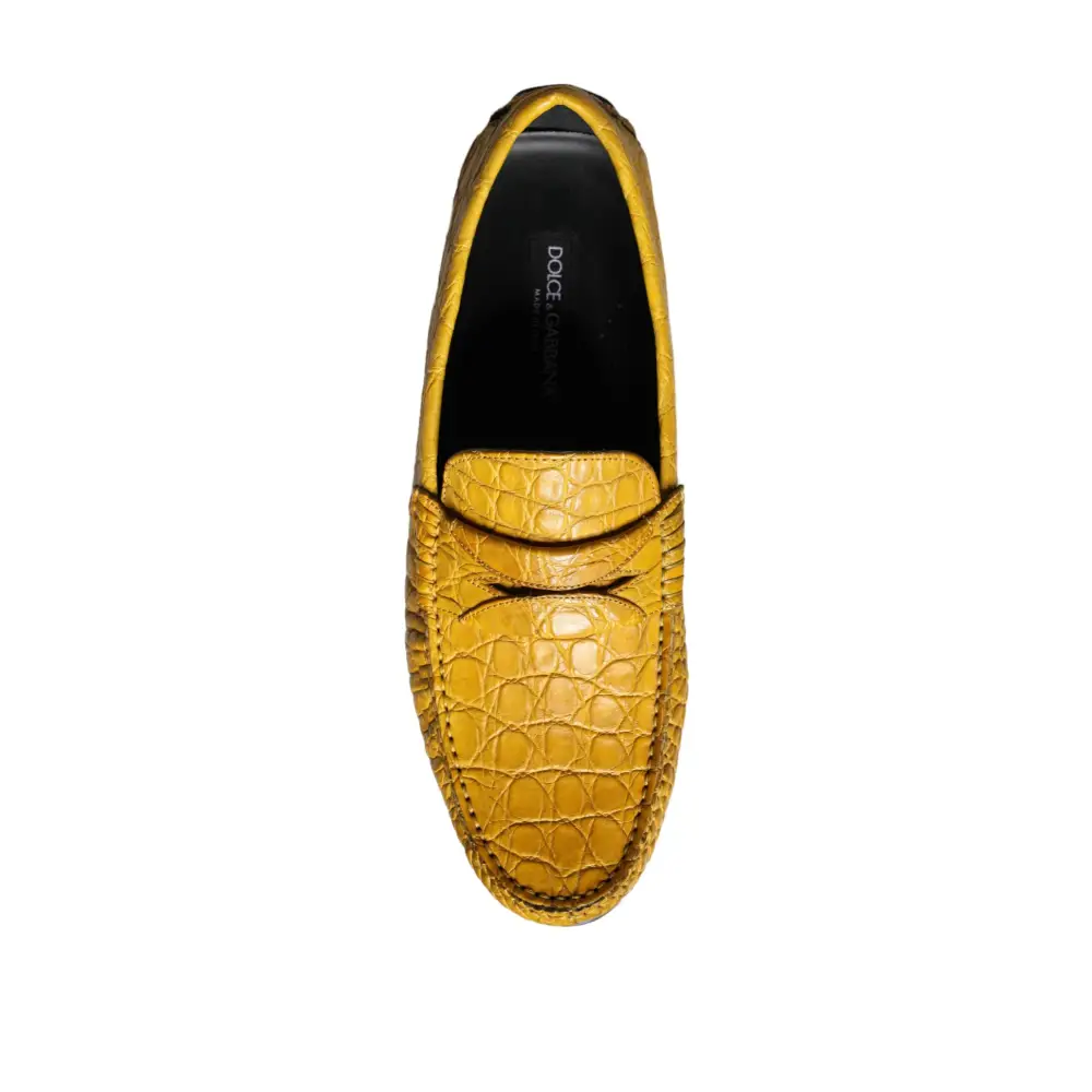 Dolce & Gabbana Gelbe Leder Slip Mocassin Loafers Schuhe
