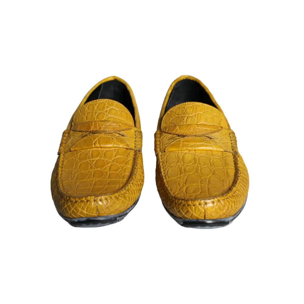 Dolce & Gabbana Gelbe Leder Slip Mocassin Loafers Schuhe