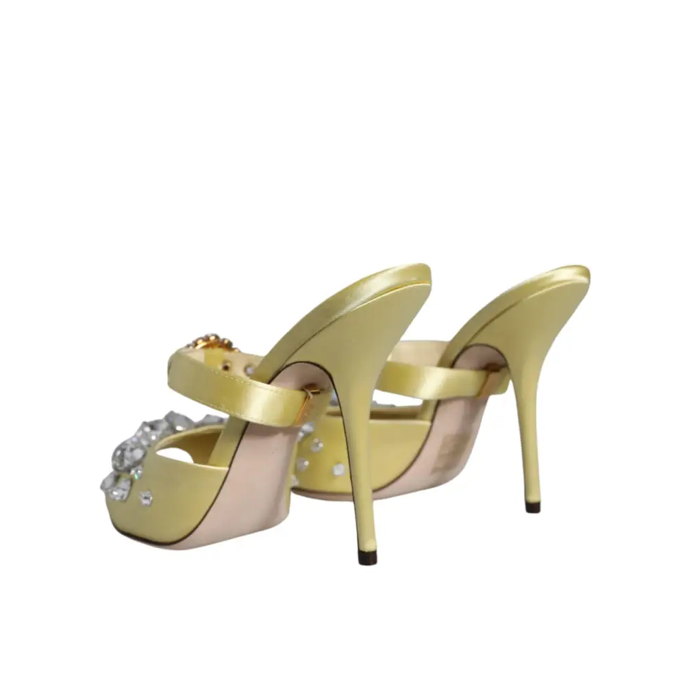 Dolce & Gabbana Gelbe Mary Janes Satin Kristall Sandalen Schuhe - EU35/US4.5