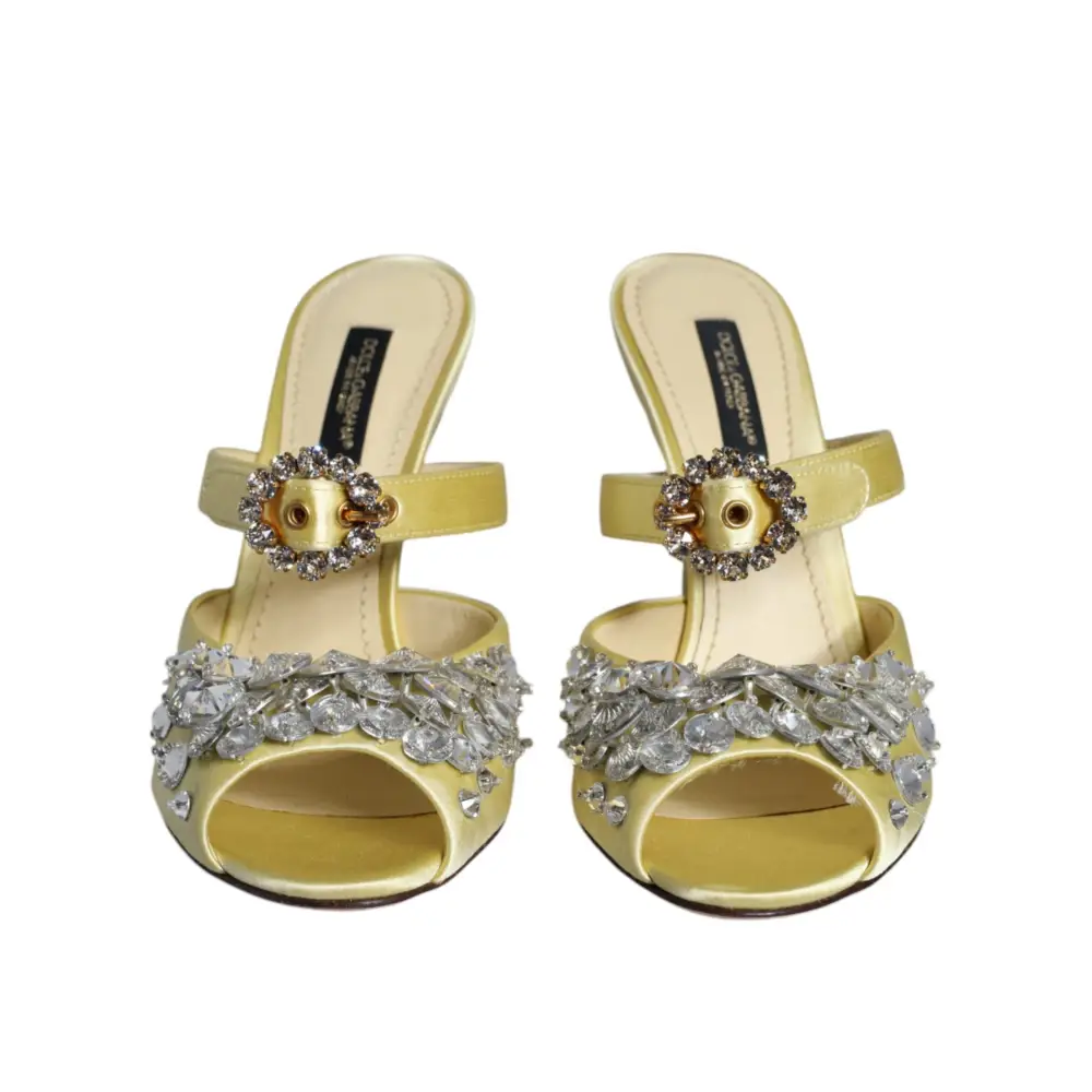 Dolce & Gabbana Gelbe Mary Janes Satin Kristall Sandalen Schuhe - EU35/US4.5