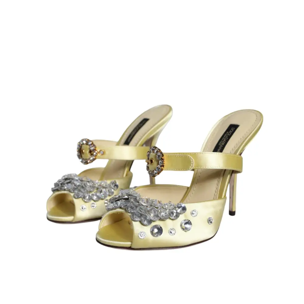 Dolce & Gabbana Gelbe Mary Janes Satin Kristall Sandalen Schuhe - EU35/US4.5