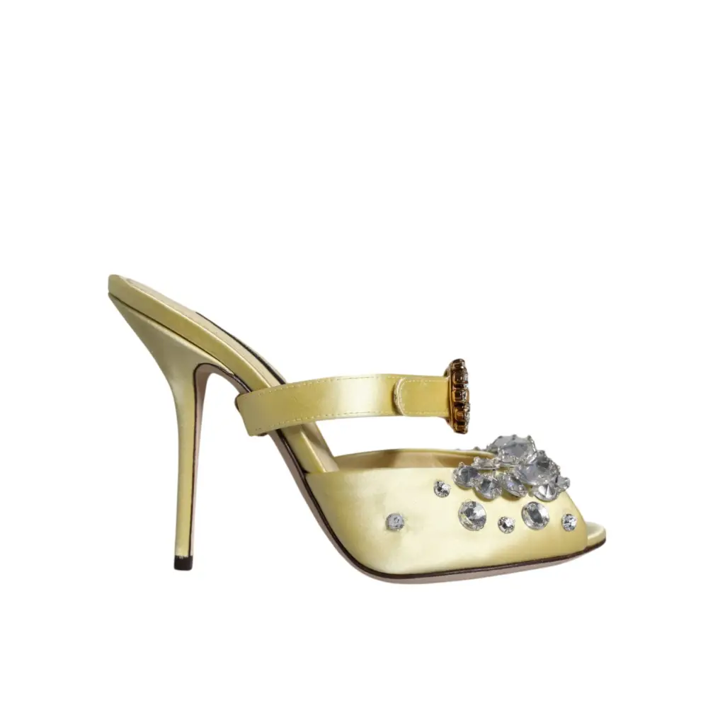 Dolce & Gabbana Gelbe Mary Janes Satin Kristall Sandalen Schuhe - EU35/US4.5
