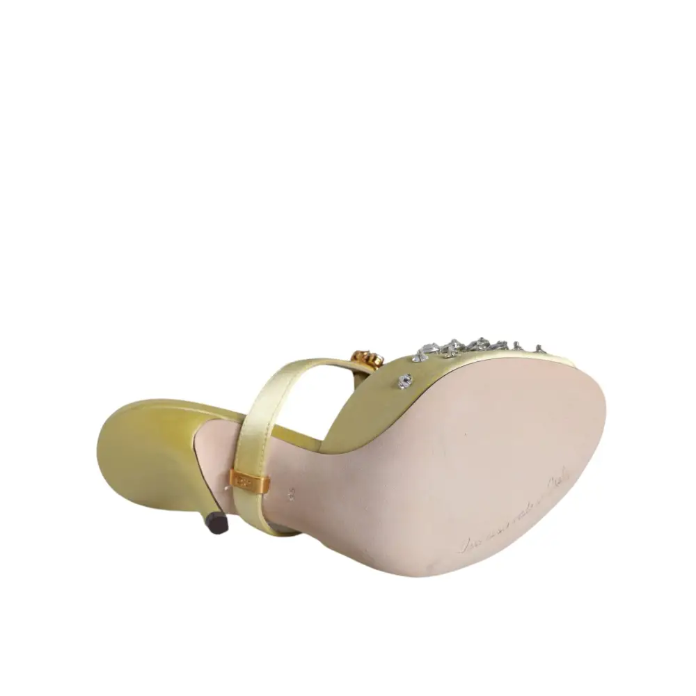 Dolce & Gabbana Gelbe Mary Janes Satin Kristall Sandalen Schuhe - EU35/US4.5
