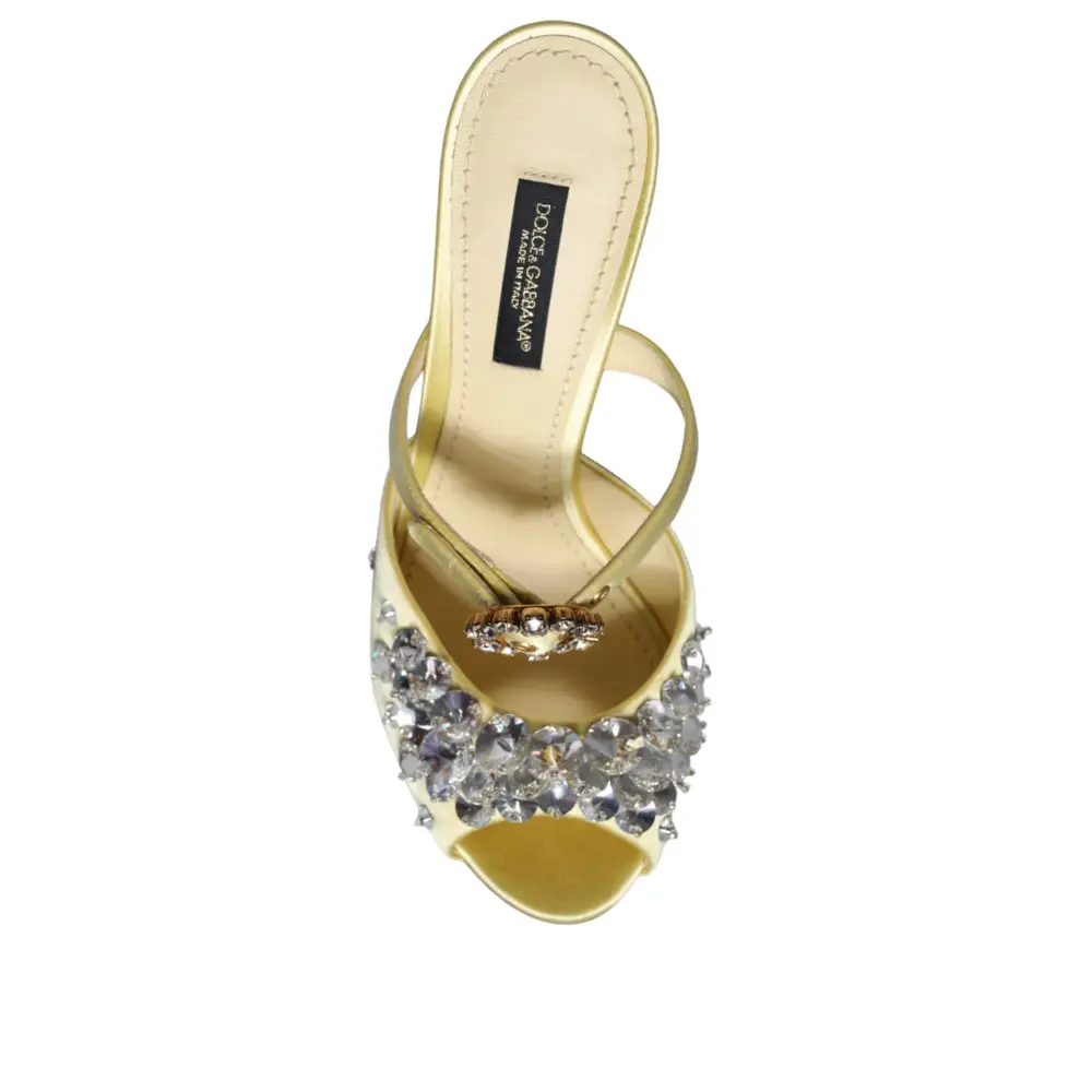 Dolce & Gabbana Gelbe Mary Janes Satin Kristall Sandalen Schuhe - EU35/US4.5