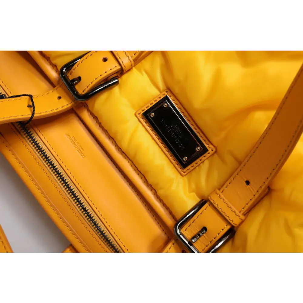 Dolce & Gabbana Gelbe Orange Nylon Logo Plaque Hand Schulter Duffle Bag