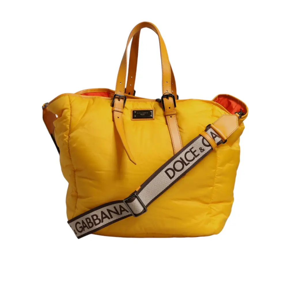 Dolce & Gabbana Gelbe Orange Nylon Logo Plaque Hand Schulter Duffle Bag