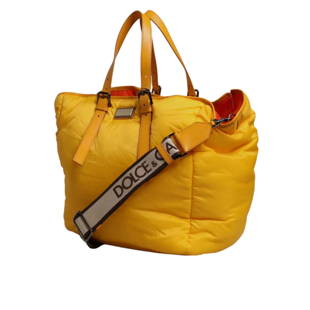 Dolce & Gabbana Gelbe Orange Nylon Logo Plaque Hand Schulter Duffle Bag