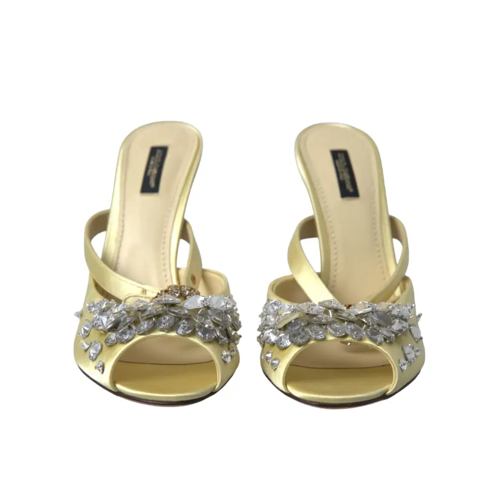 Dolce & Gabbana Gelbe Satin-Kristall Mary Janes Sandalen