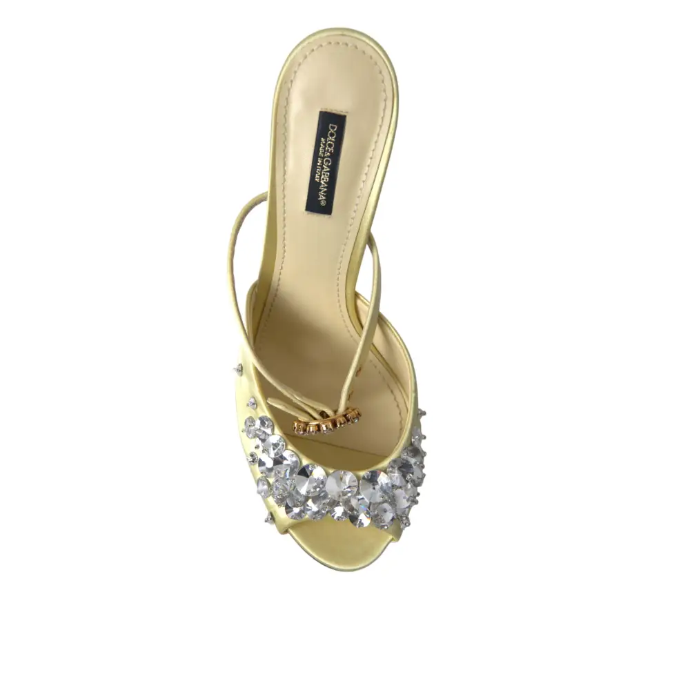 Dolce & Gabbana Gelbe Satin-Kristall Mary Janes Sandalen